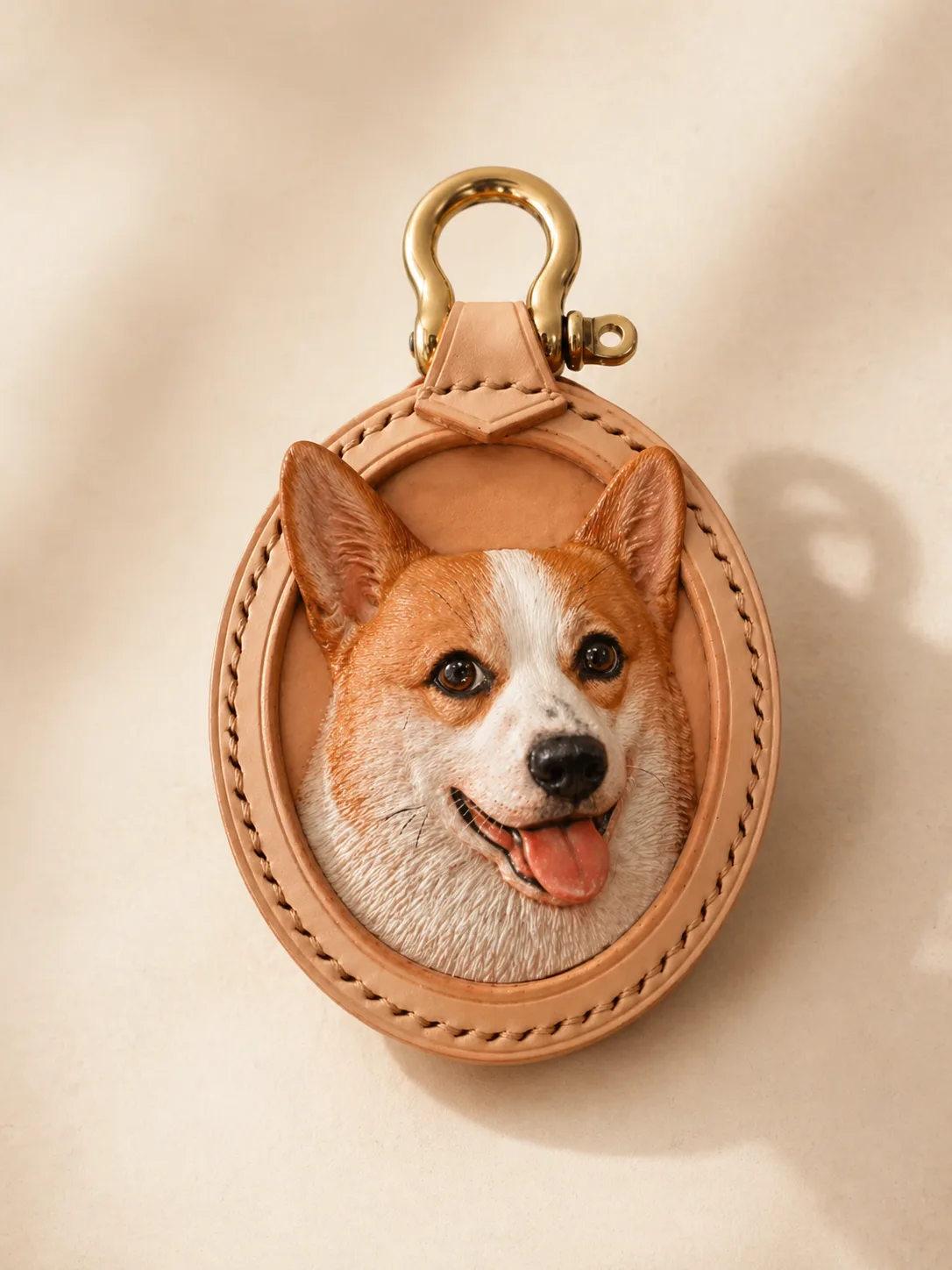 Custom Pet Portrait Leather Charm Handmade Luxury Gift Custom Pet Portrait Leather Charm main product view with personalized design details
