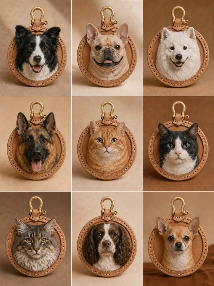 Custom Pet Portrait Leather Charm gallery image 2 showing personalized design details