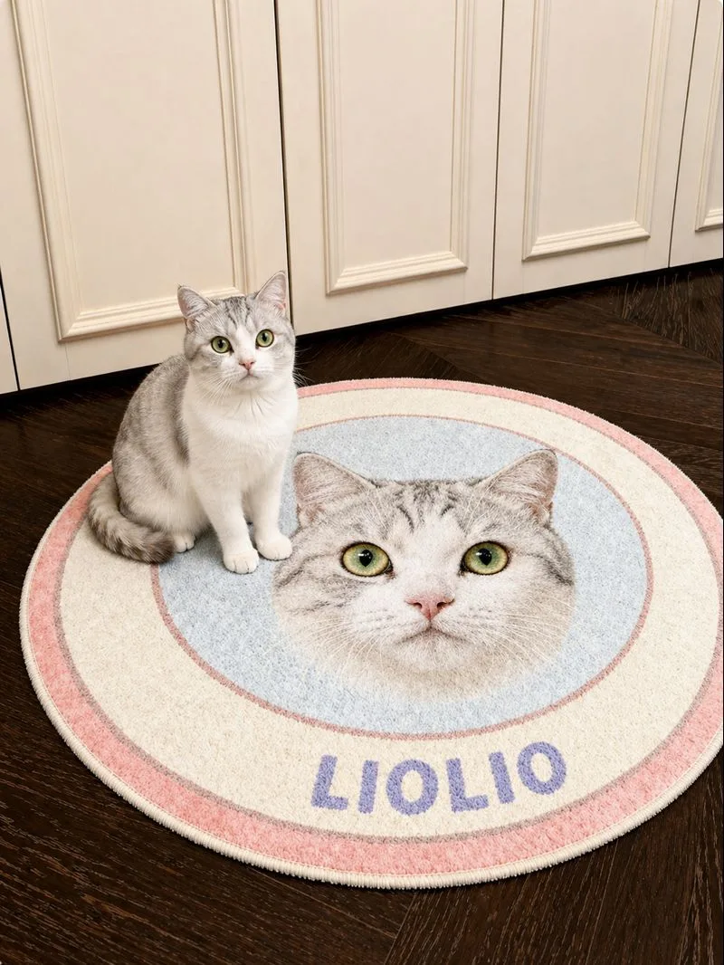 Custom Pet Photo Round Rug by IPAWLIO, personalized pet photo gift for dog and cat lovers