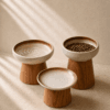 Elevated ceramic cat bowl set with wooden stands for cats