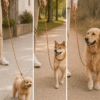 Leather slip lead dog leash shown with small, medium, and large dogs for everyday walks
