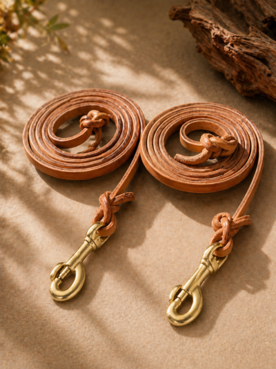 Premium genuine leather dog leash with brass clips for better control and everyday walks