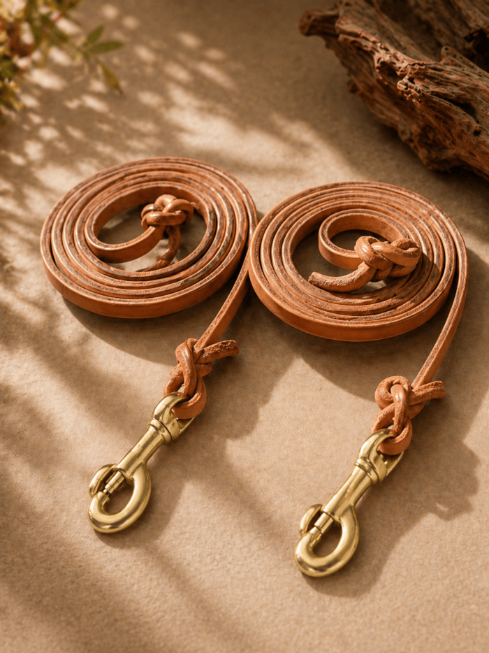Premium genuine leather dog leash with brass clips for better control and everyday walks