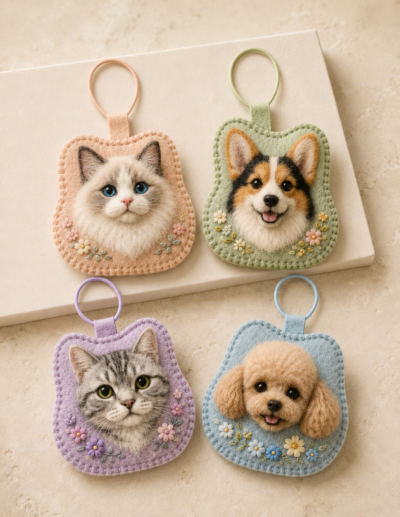Custom Pet Portrait Felt Charm main product image featuring handmade wool felt pet portrait charm