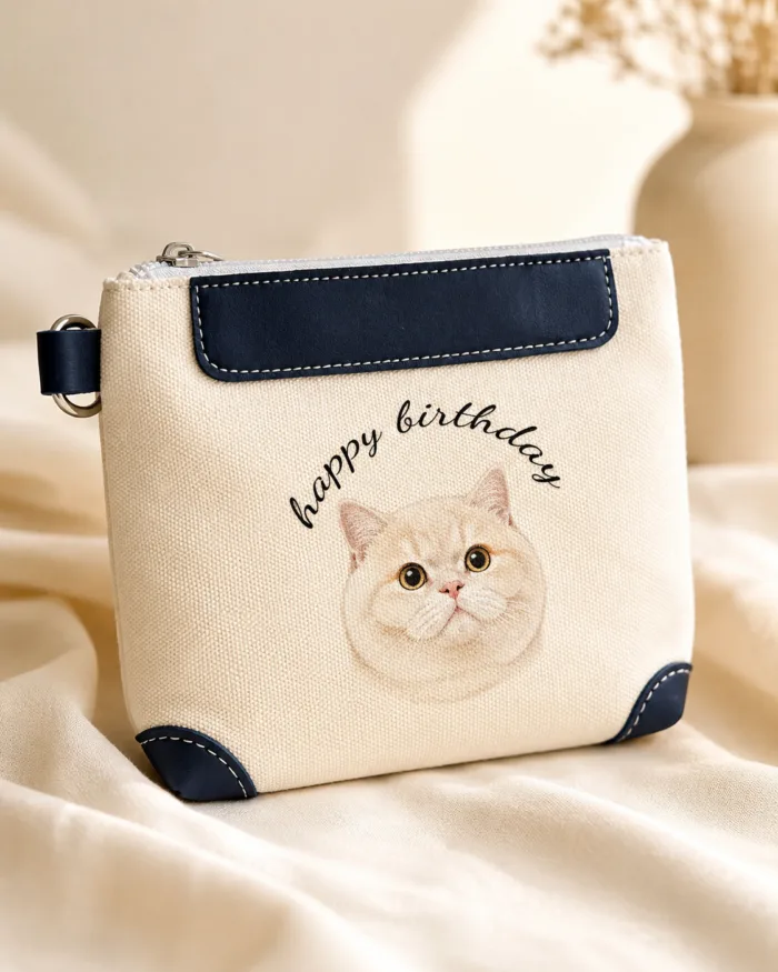 Custom Pet Portrait Pouch Personalized Zip Clutch Custom Pet Portrait Pouch main product view with personalized design details