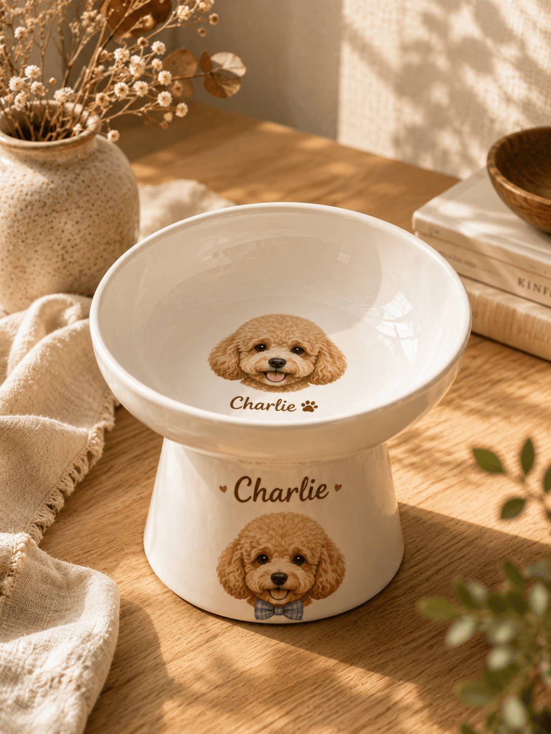 Custom Pet Portrait Ceramic Bowl by IPAWLIO, personalized pet photo gift for dog and cat lovers