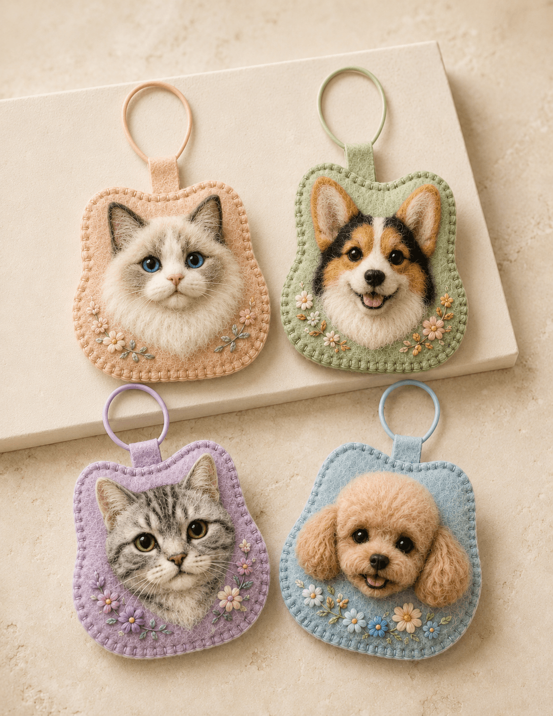 Custom Pet Portrait Felt Charm Handmade Custom Pet Portrait Felt Charm main product view with personalized design details