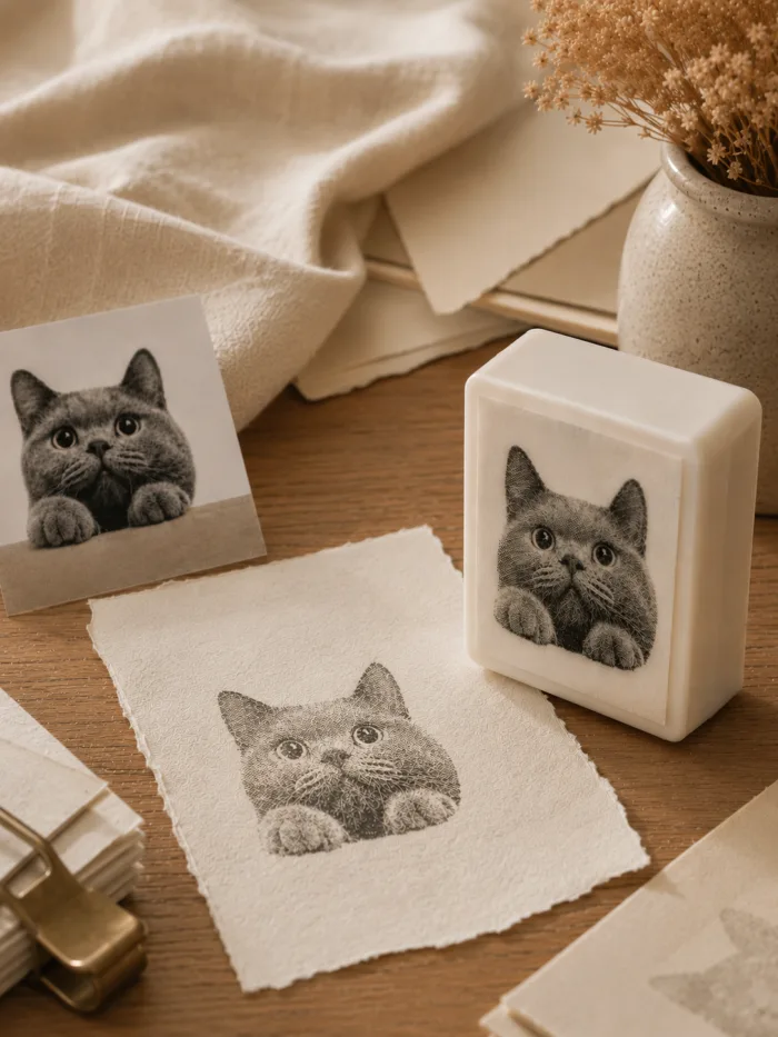 Custom Pet Portrait Stamp product gallery image 2 showing custom pet portrait gift made from a customer photo