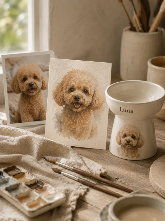 IPAWLIO Custom Pet Portrait Ceramic Bowl - Custom Pet Portrait Bowl Image Custom Pet Portrait Ceramic Bowl gallery image 2 with custom dog or cat portrait detail by IPAWLIO