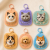Collection of custom pet portrait felt charms featuring handmade dog and cat portraits in colorful wool felt designs with floral embroidery
