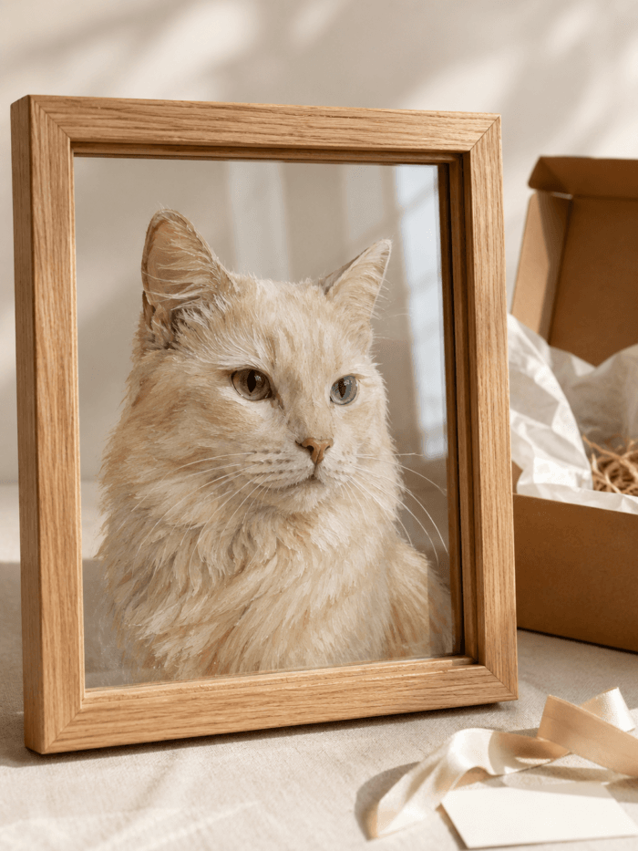 Custom Pet Portrait Glass Art lifestyle product image featuring hand painted custom pet portrait glass art