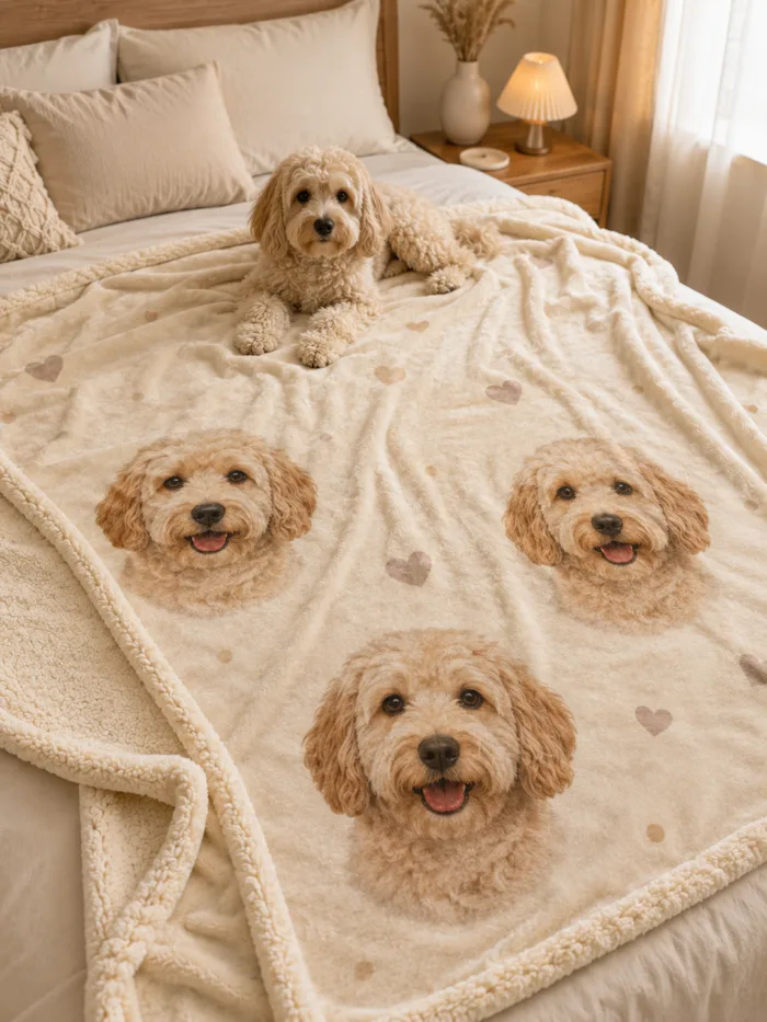 IPAWLIO Custom Pet Portrait Blanket - Custom Pet Portrait Blanket Image Custom Pet Portrait Blanket gallery image 4 with custom dog or cat portrait detail by IPAWLIO