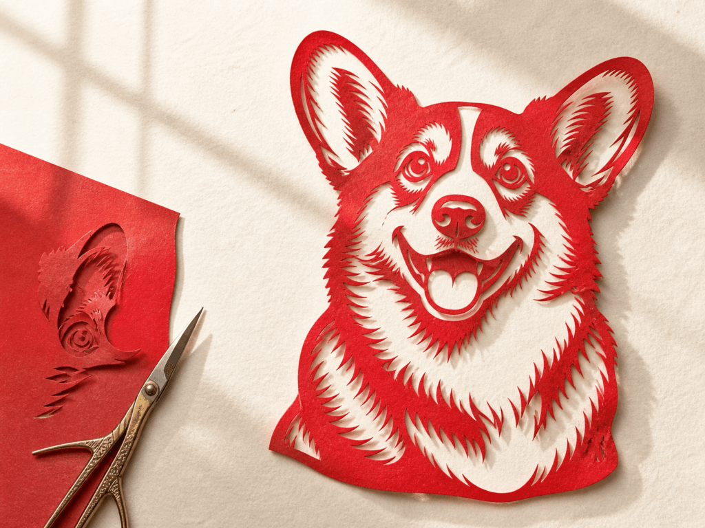 Custom Pet Portrait Papercut main product image featuring handmade pet portrait papercut artwork