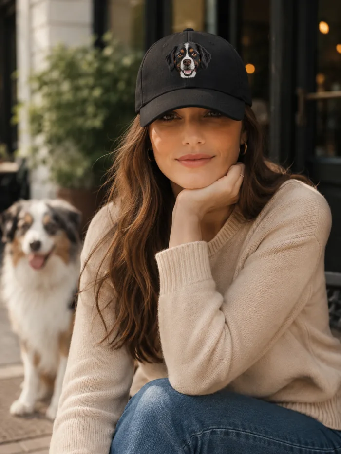 Custom Embroidered Pet Portrait Baseball Cap gallery image 2 showing personalized design details