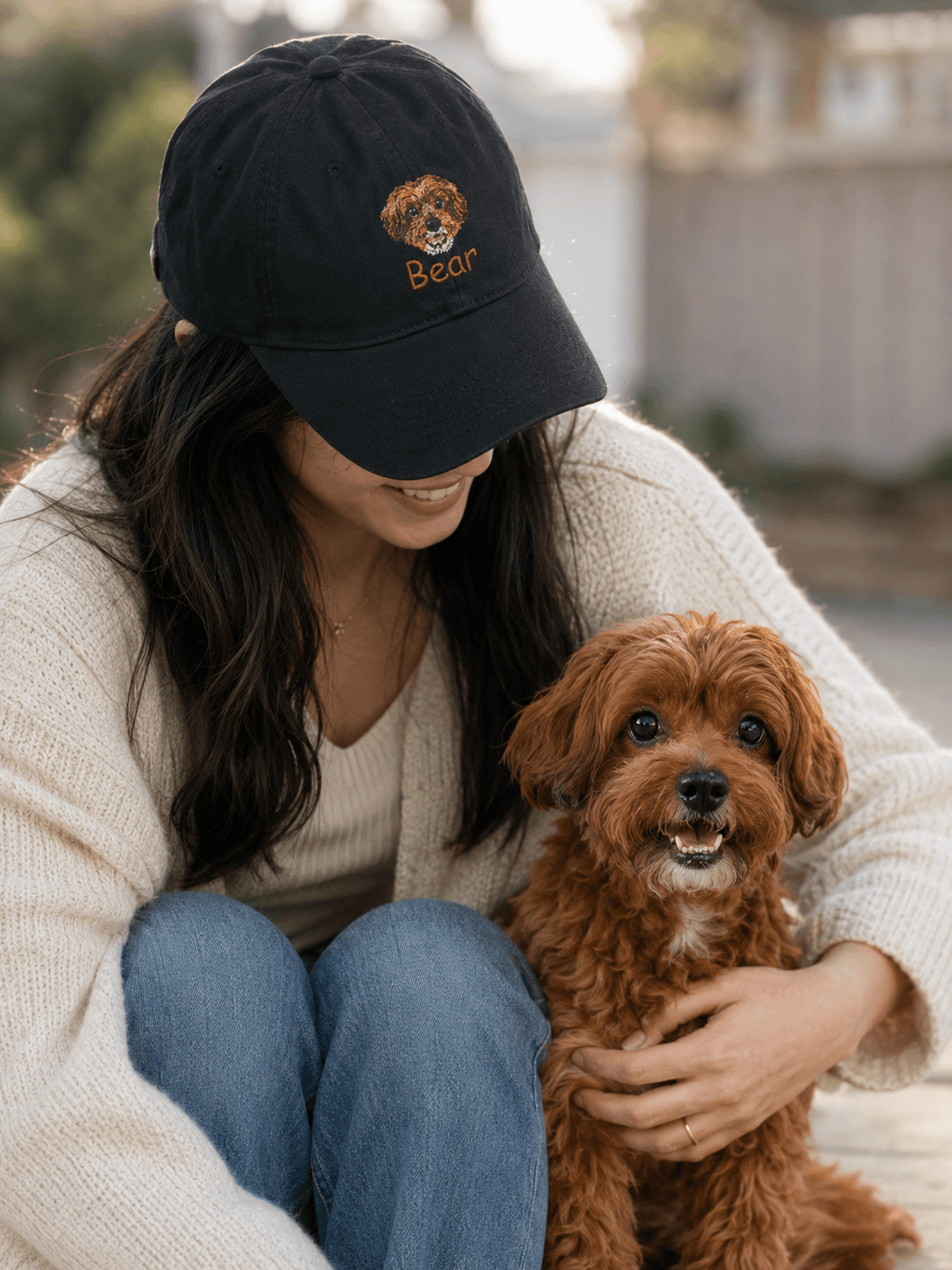Custom Embroidered Pet Portrait Baseball Cap Personalized Dog and Cat Hat Custom Embroidered Pet Portrait Baseball Cap main product view with personalized design details
