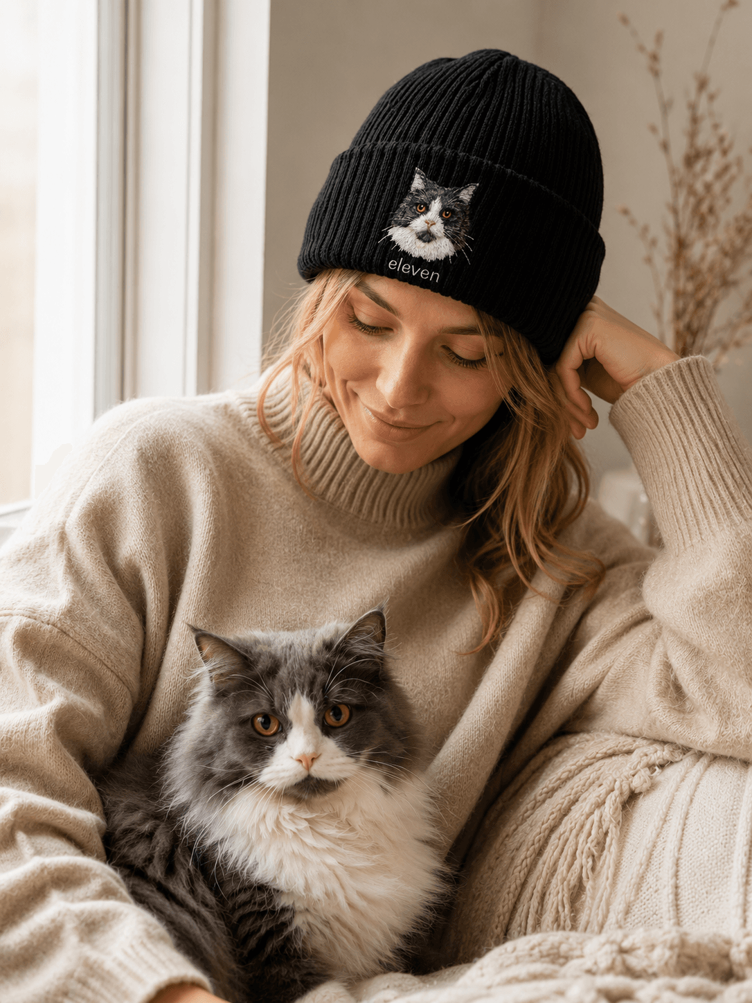 Personalized Pet Photo Embroidered Beanie main product view with personalized design details