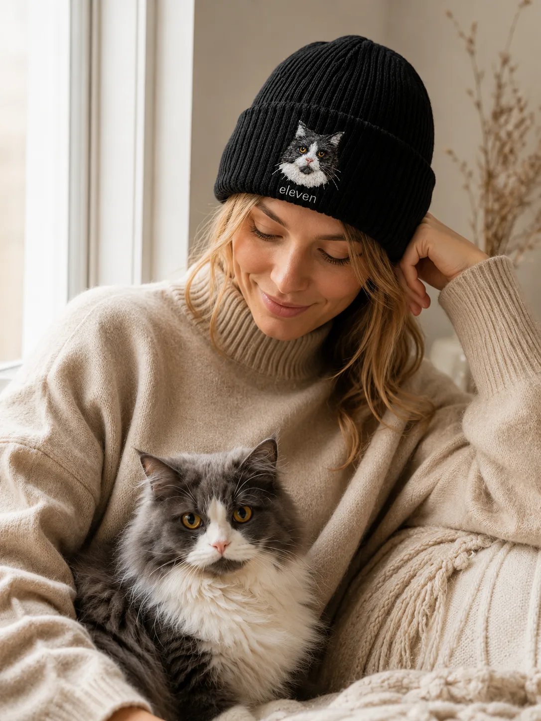 Personalized Pet Photo Embroidered Beanie main product view with personalized design details