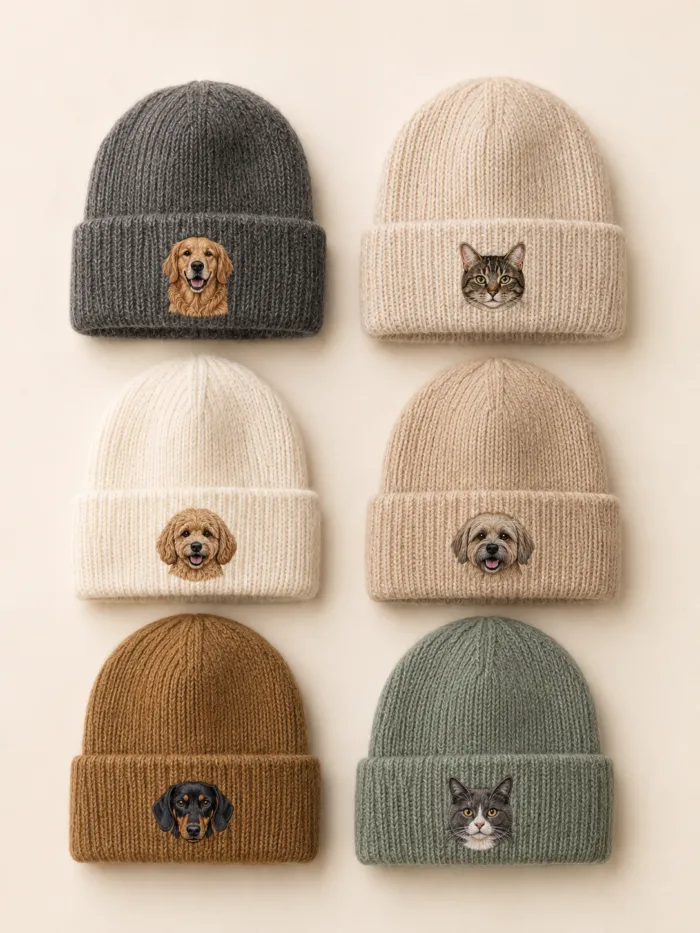 Personalized Pet Photo Embroidered Beanie gallery image 2 showing personalized design details