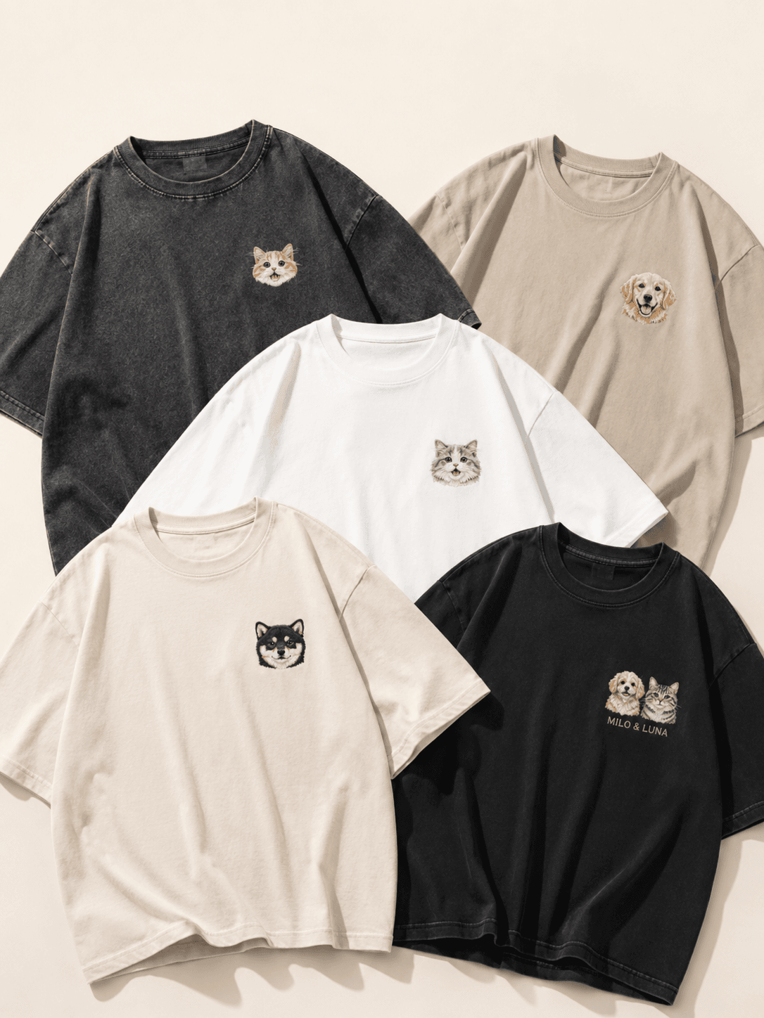 Custom Pet Embroidery T-Shirt main product image featuring personalized dog or cat embroidery T-shirt portrait