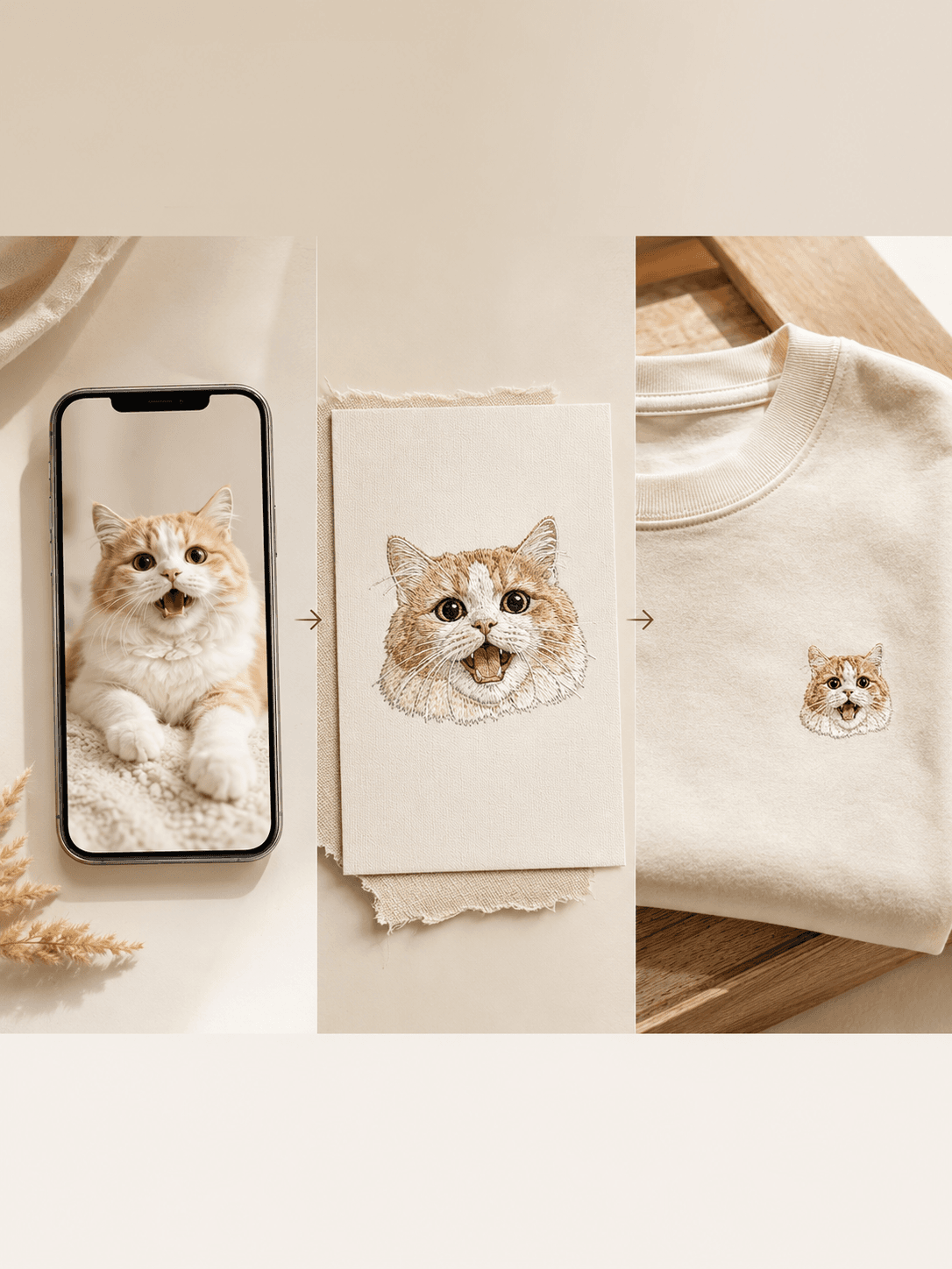 Custom Pet Embroidery T-Shirt lifestyle product image featuring personalized dog or cat embroidery T-shirt portrait