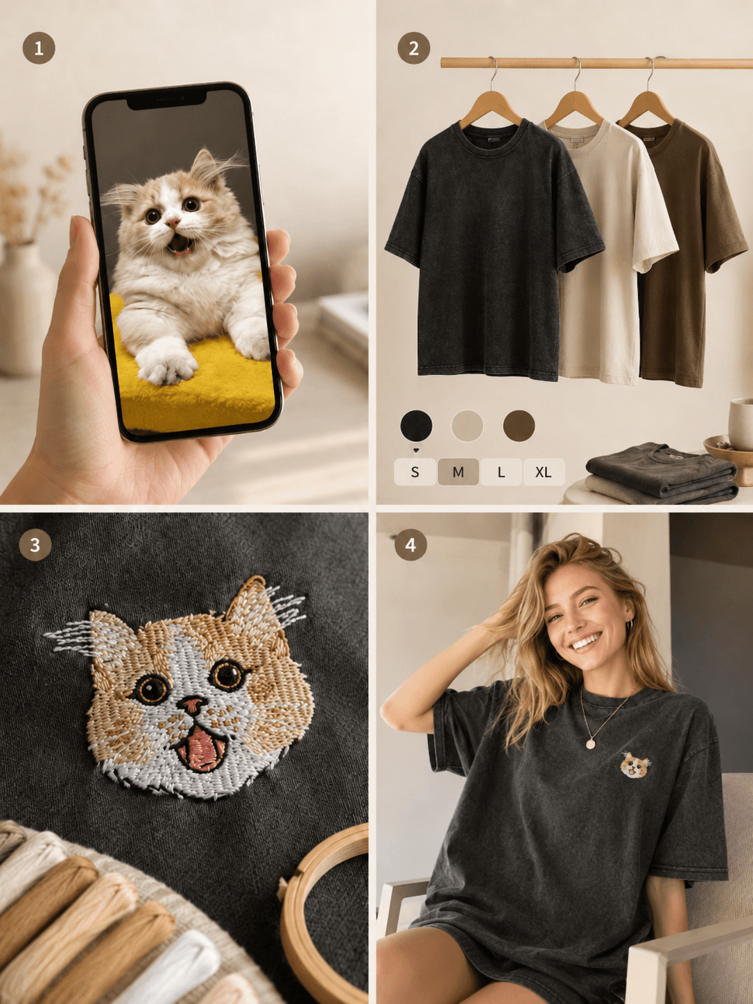 Custom Pet Embroidery T-Shirt detail and personalization image featuring personalized dog or cat embroidery T-shirt portrait