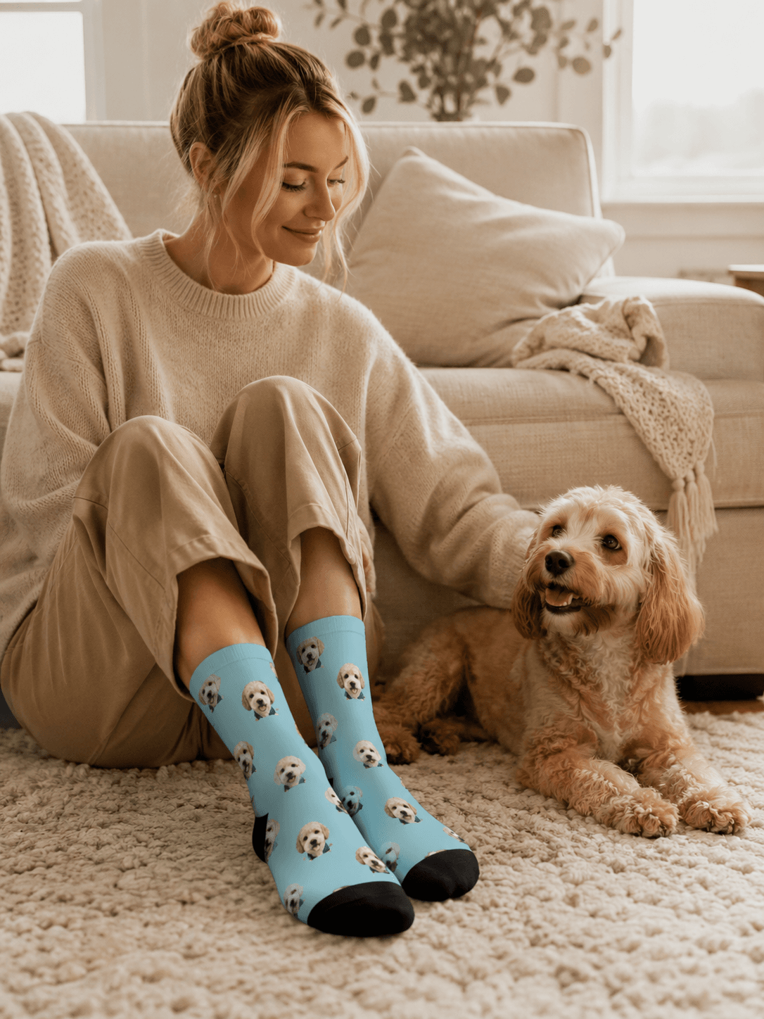 Custom Pet Face Socks Personalized Dog and Cat Photo Socks Custom Pet Face Socks main product view with personalized design details
