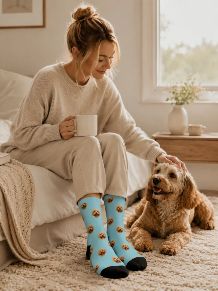 Custom Pet Face Socks Personalized Dog and Cat Photo Socks Custom Pet Face Socks gallery image 2 showing personalized design details