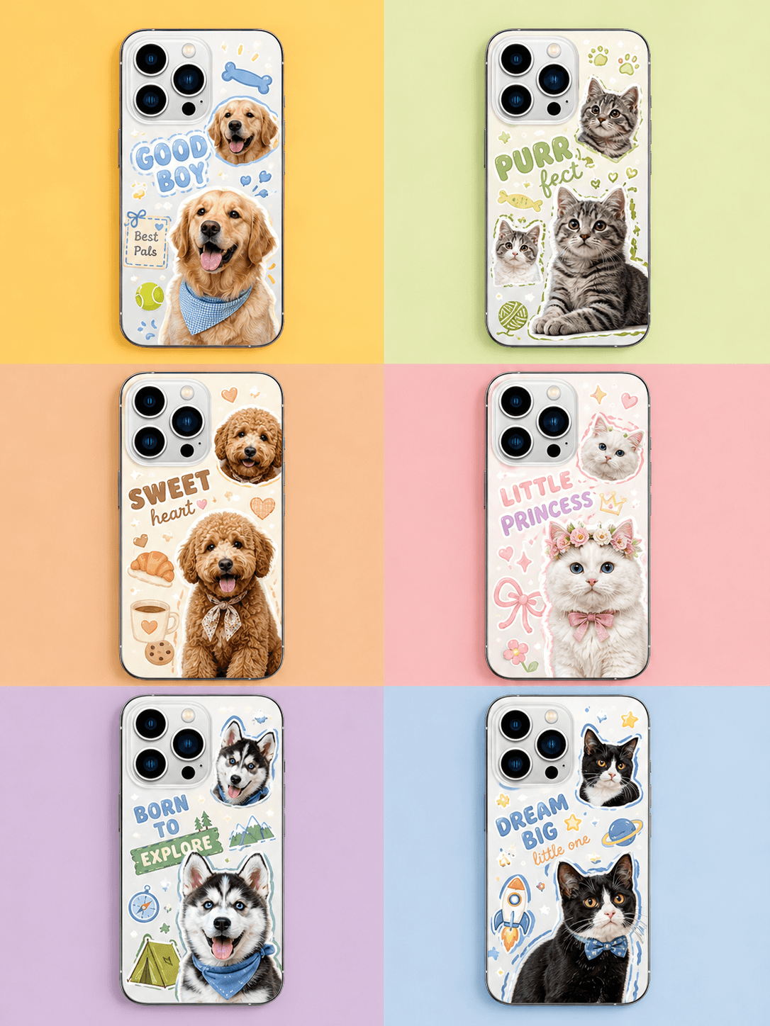 Custom Pet Phone Case lifestyle product image featuring personalized dog or cat photo phone case artwork