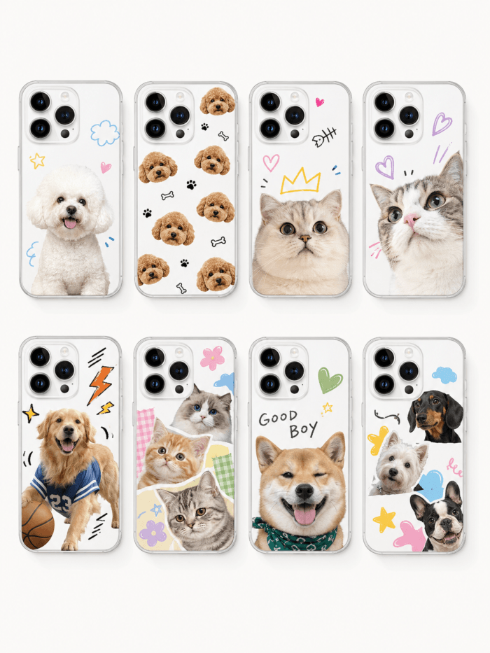 Custom Pet Phone Case lifestyle product image featuring personalized dog or cat photo phone case artwork