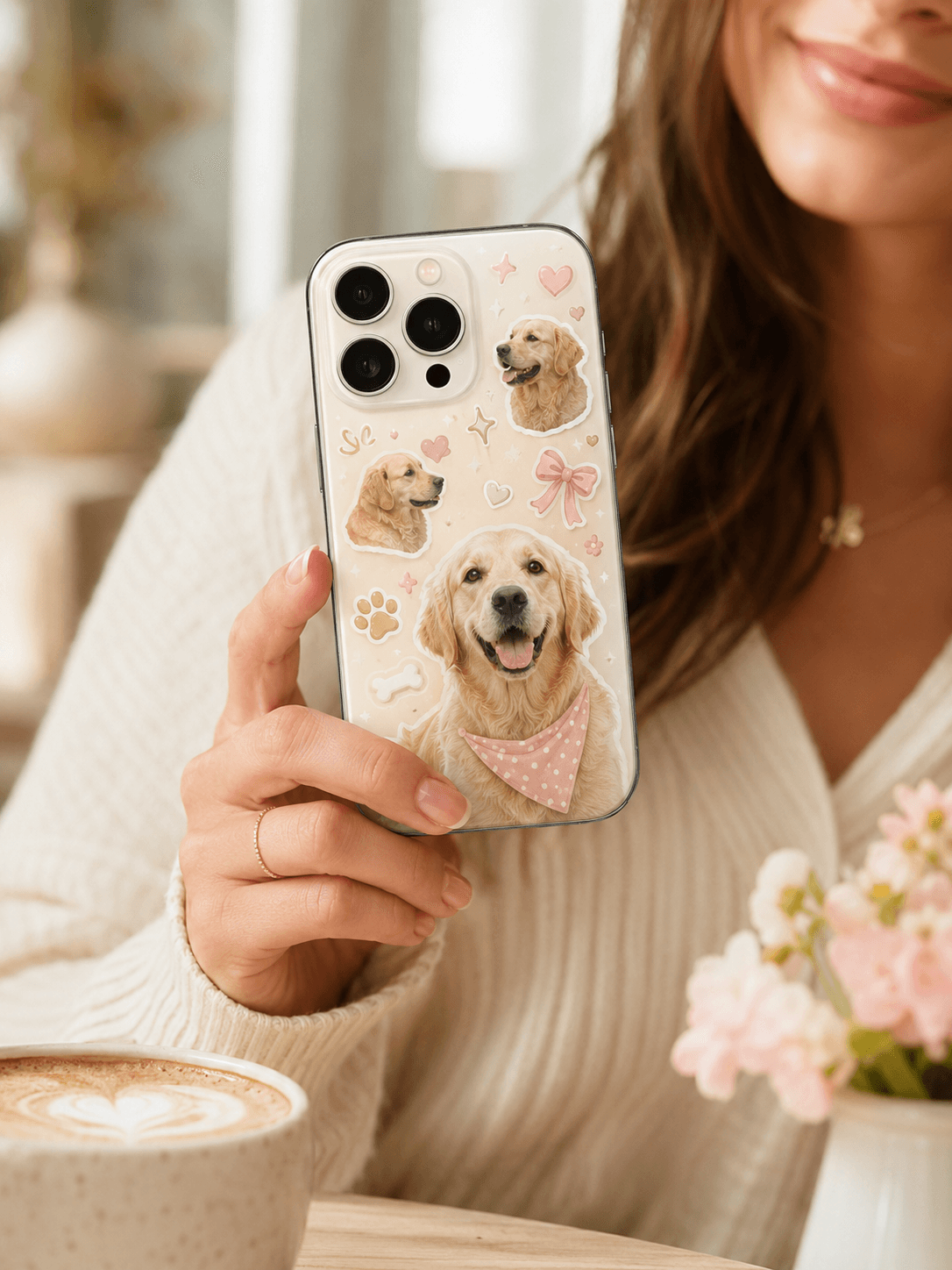 Custom Pet Phone Case lifestyle product image featuring personalized dog or cat photo phone case artwork