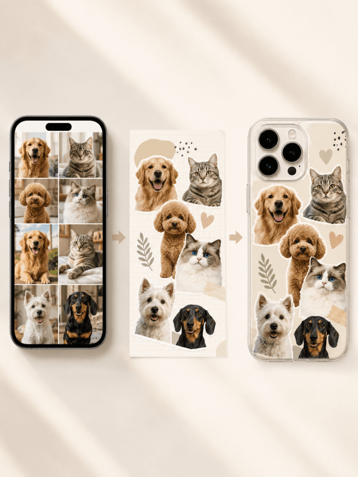 Custom Pet Phone Case detail and personalization image featuring personalized dog or cat photo phone case artwork
