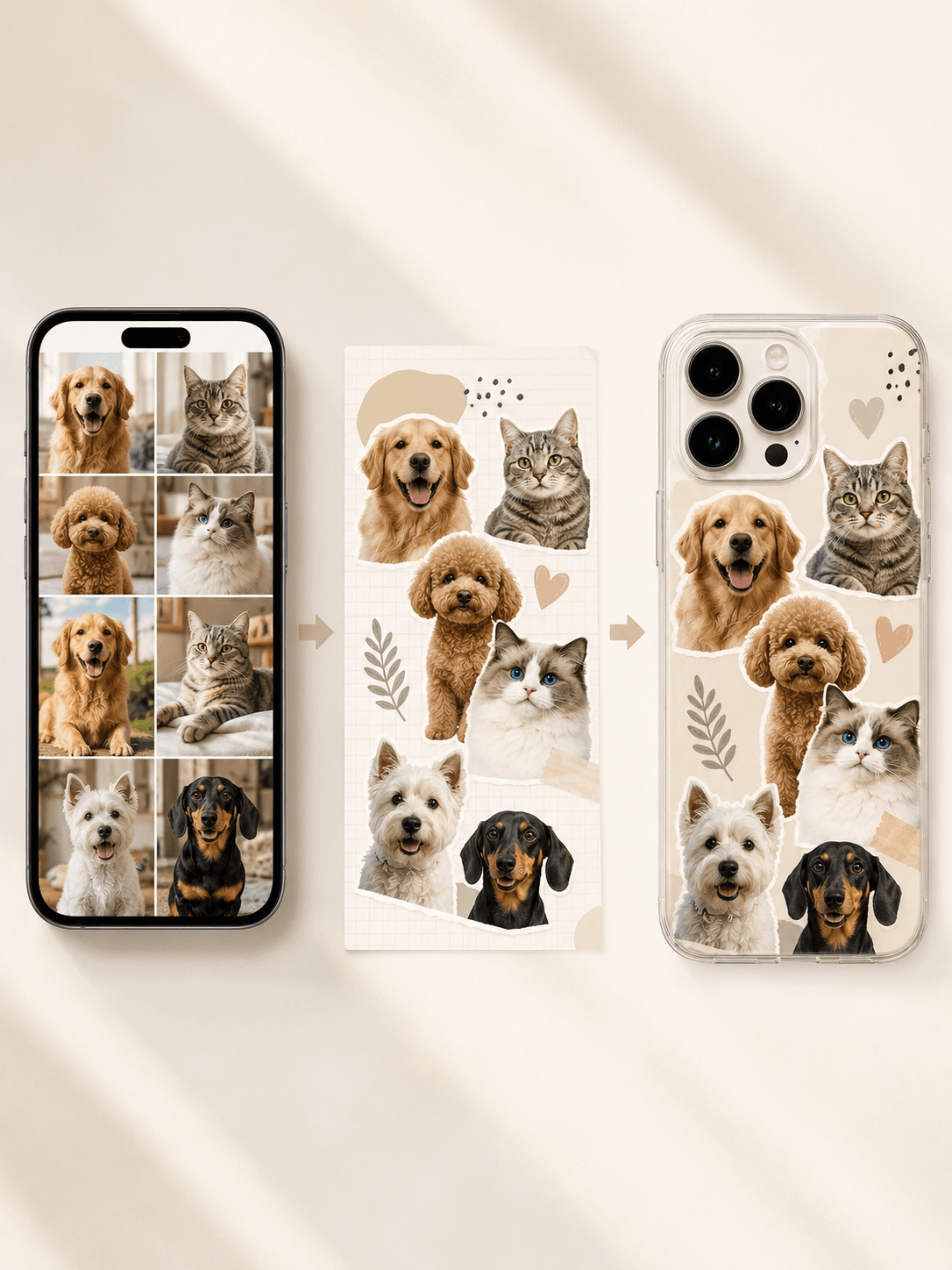 Custom Pet Phone Case detail and personalization image featuring personalized dog or cat photo phone case artwork
