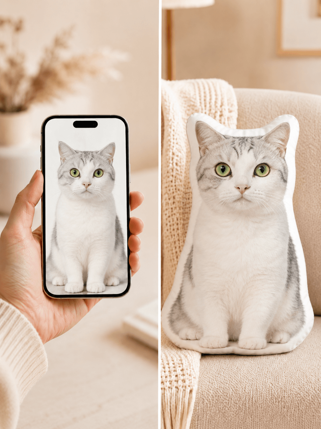 Custom Pet Photo Pillow lifestyle product image featuring personalized dog or cat photo pillow keepsake