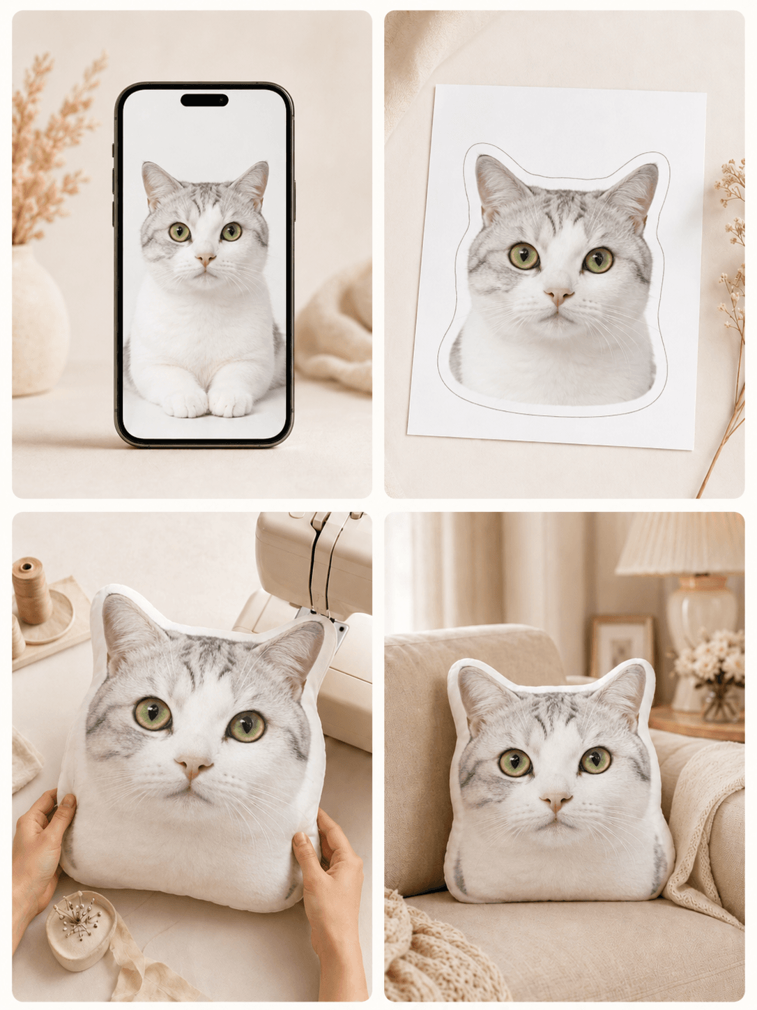 Custom Pet Photo Pillow lifestyle product image featuring personalized dog or cat photo pillow keepsake