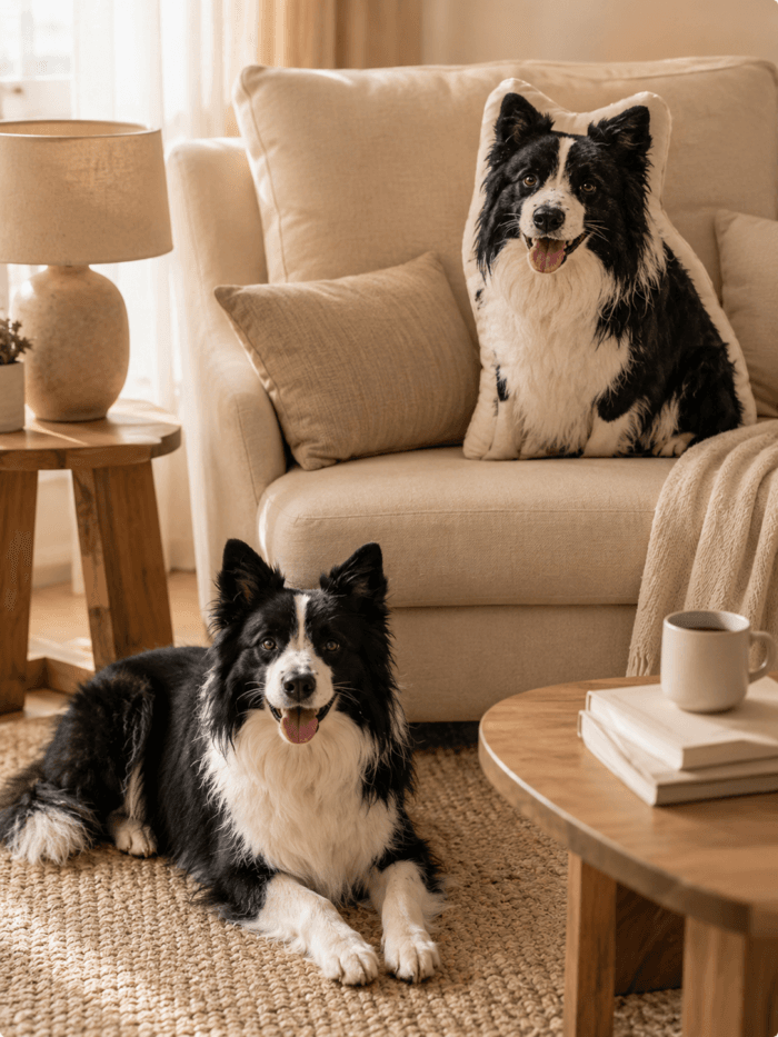 Custom Pet Photo Pillow detail and personalization image featuring personalized dog or cat photo pillow keepsake