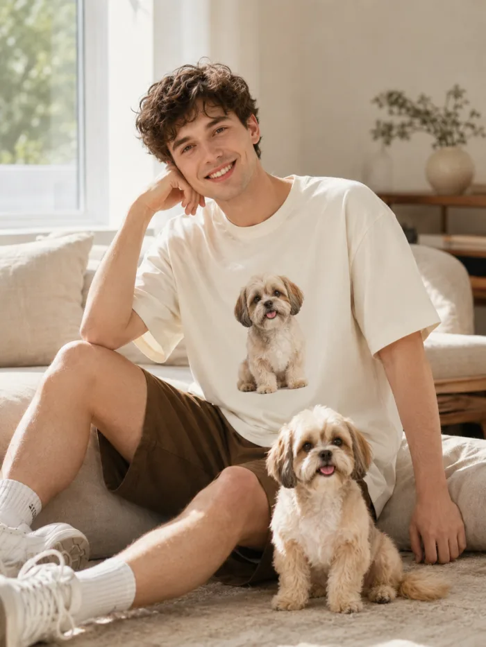 Custom Pet Photo T-Shirt Personalized Dog and Cat Portrait Tee Custom Pet Photo T-Shirt gallery image 2 showing personalized design details
