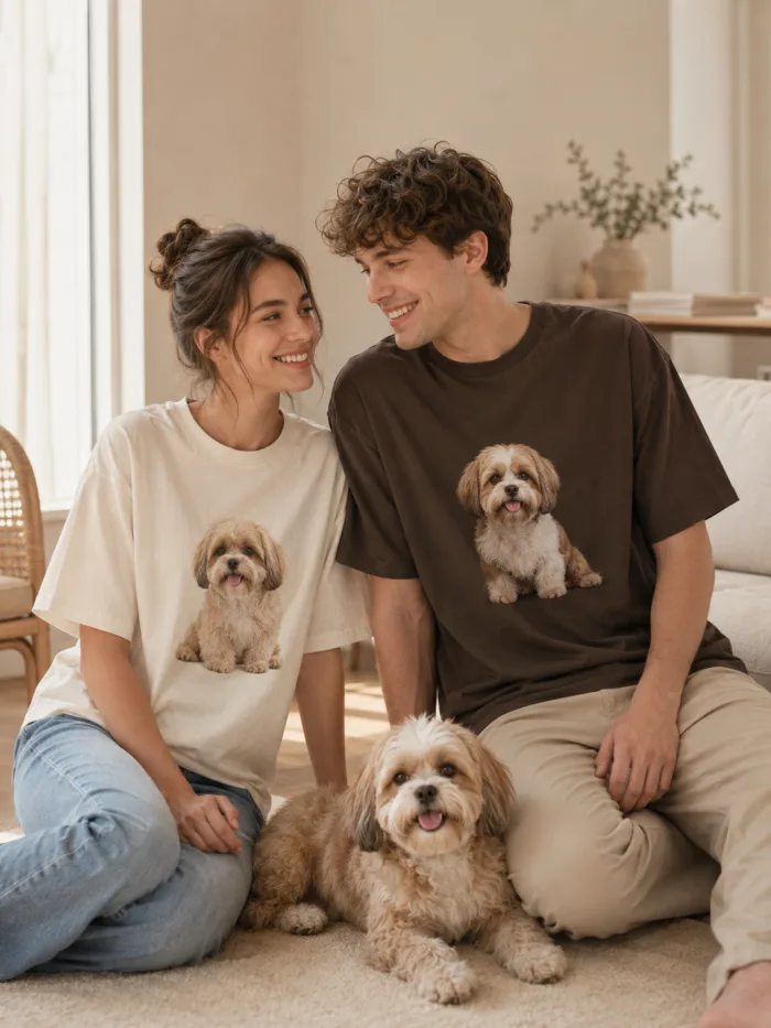 Custom Pet Photo T-Shirt Personalized Dog and Cat Portrait Tee Custom Pet Photo T-Shirt main product view with personalized design details