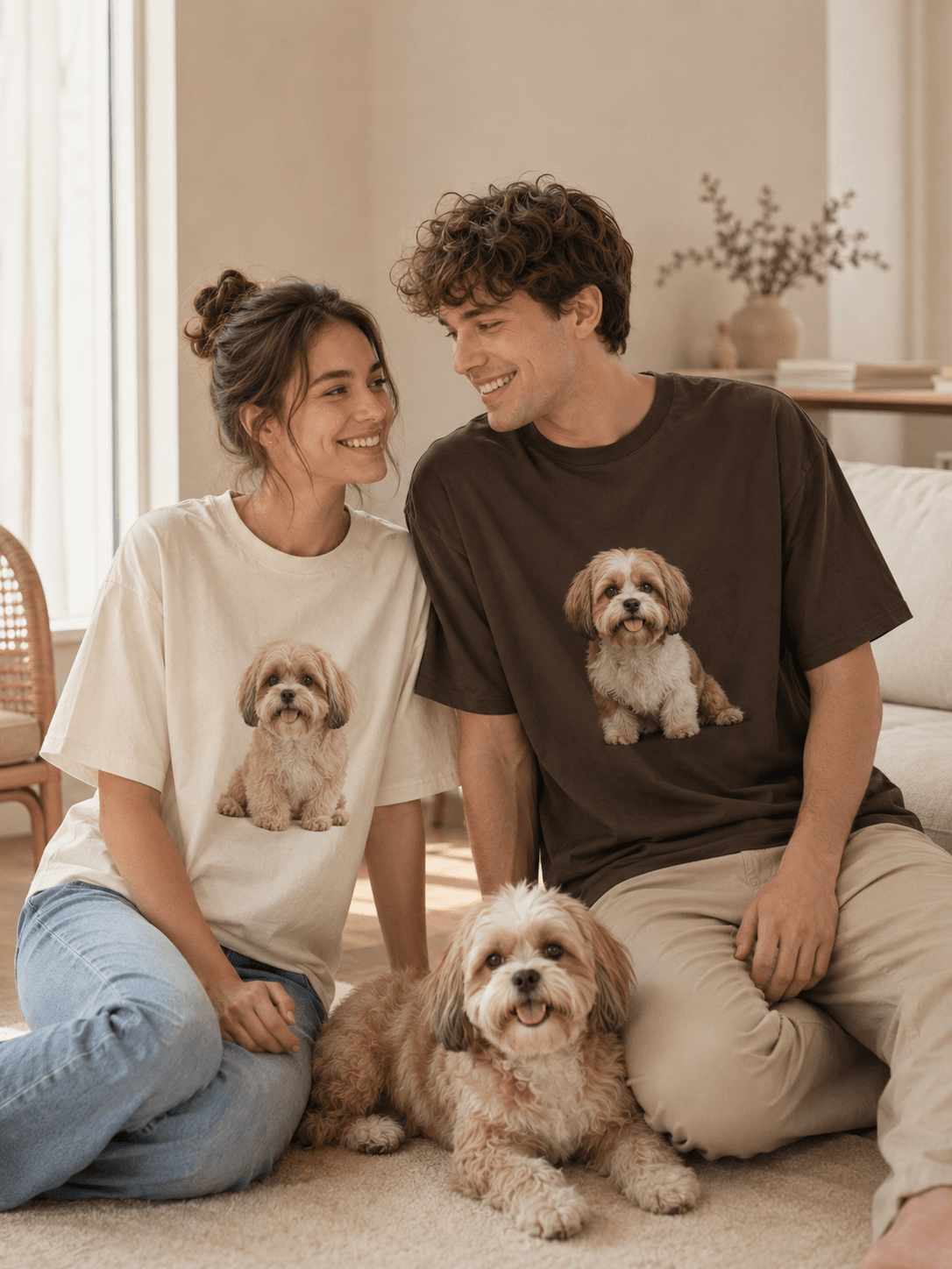 Custom Pet Photo T-Shirt Personalized Dog and Cat Portrait Tee Custom Pet Photo T-Shirt main product view with personalized design details