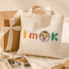 Custom Pet Photo Tote Bag detail and personalization image featuring personalized pet photo canvas tote bag design