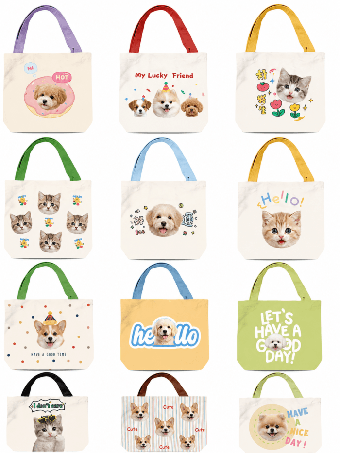Custom Pet Photo Tote Bag lifestyle product image featuring personalized pet photo canvas tote bag design