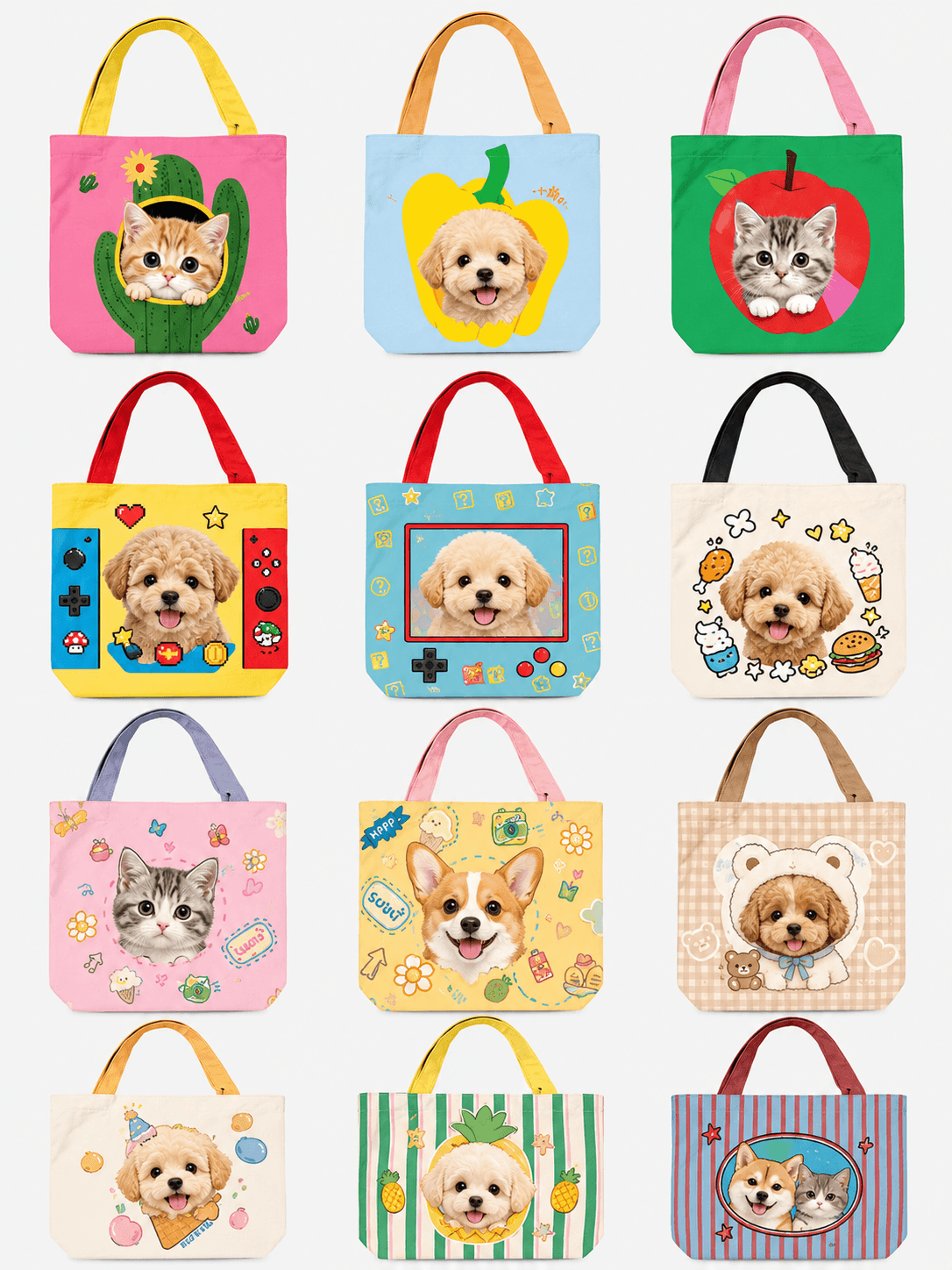 Custom Pet Photo Tote Bag lifestyle product image featuring personalized pet photo canvas tote bag design