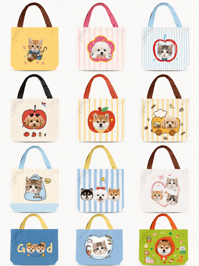 Custom Pet Photo Tote Bag lifestyle product image featuring personalized pet photo canvas tote bag design