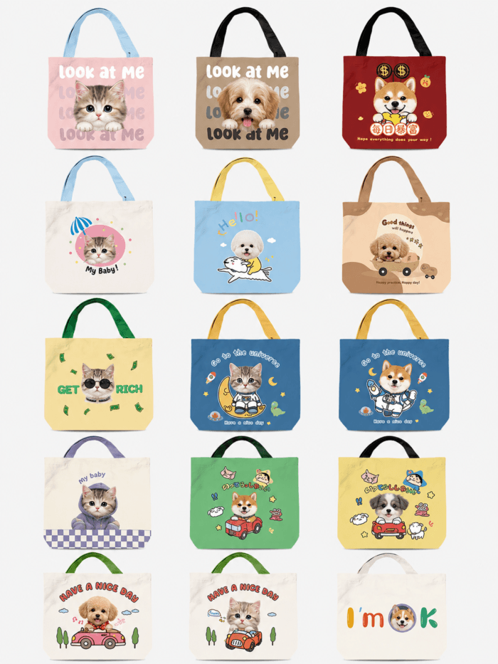 Custom Pet Photo Tote Bag detail and personalization image featuring personalized pet photo canvas tote bag design