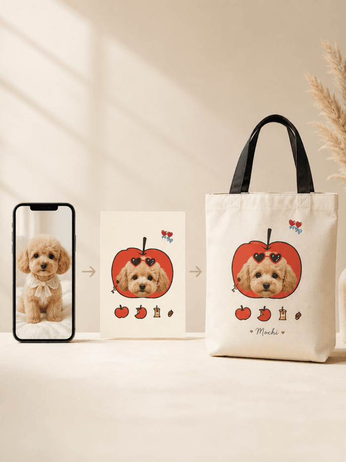 Custom Pet Photo Tote Bag main product image featuring personalized pet photo canvas tote bag design