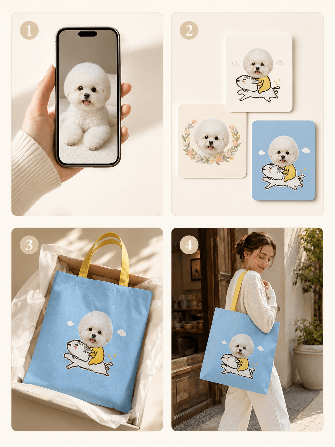 Custom Pet Photo Tote Bag detail and personalization image featuring personalized pet photo canvas tote bag design
