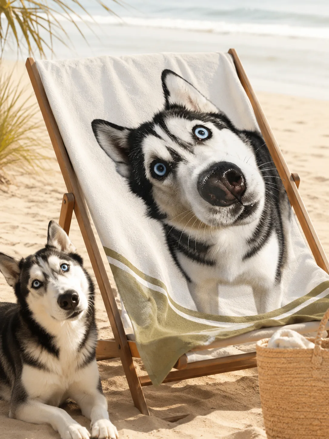 Custom Pet Portrait Beach Towel by IPAWLIO, personalized pet photo gift for dog and cat lovers