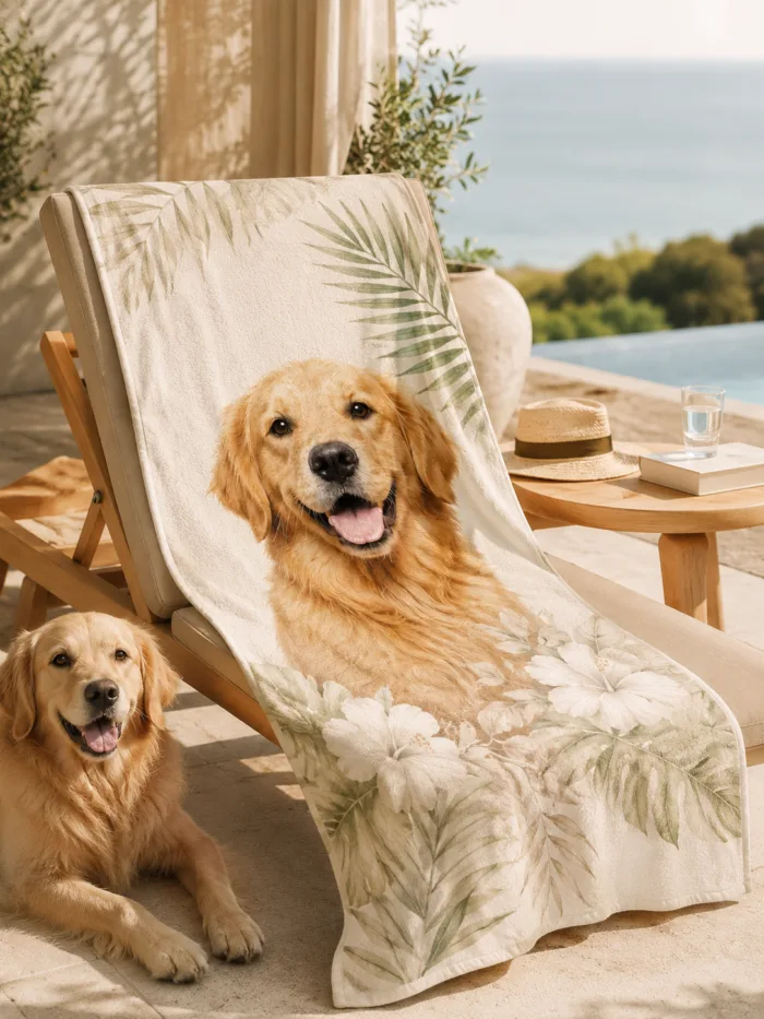 Custom Pet Portrait Beach Towel gallery image 2 showing personalized design details