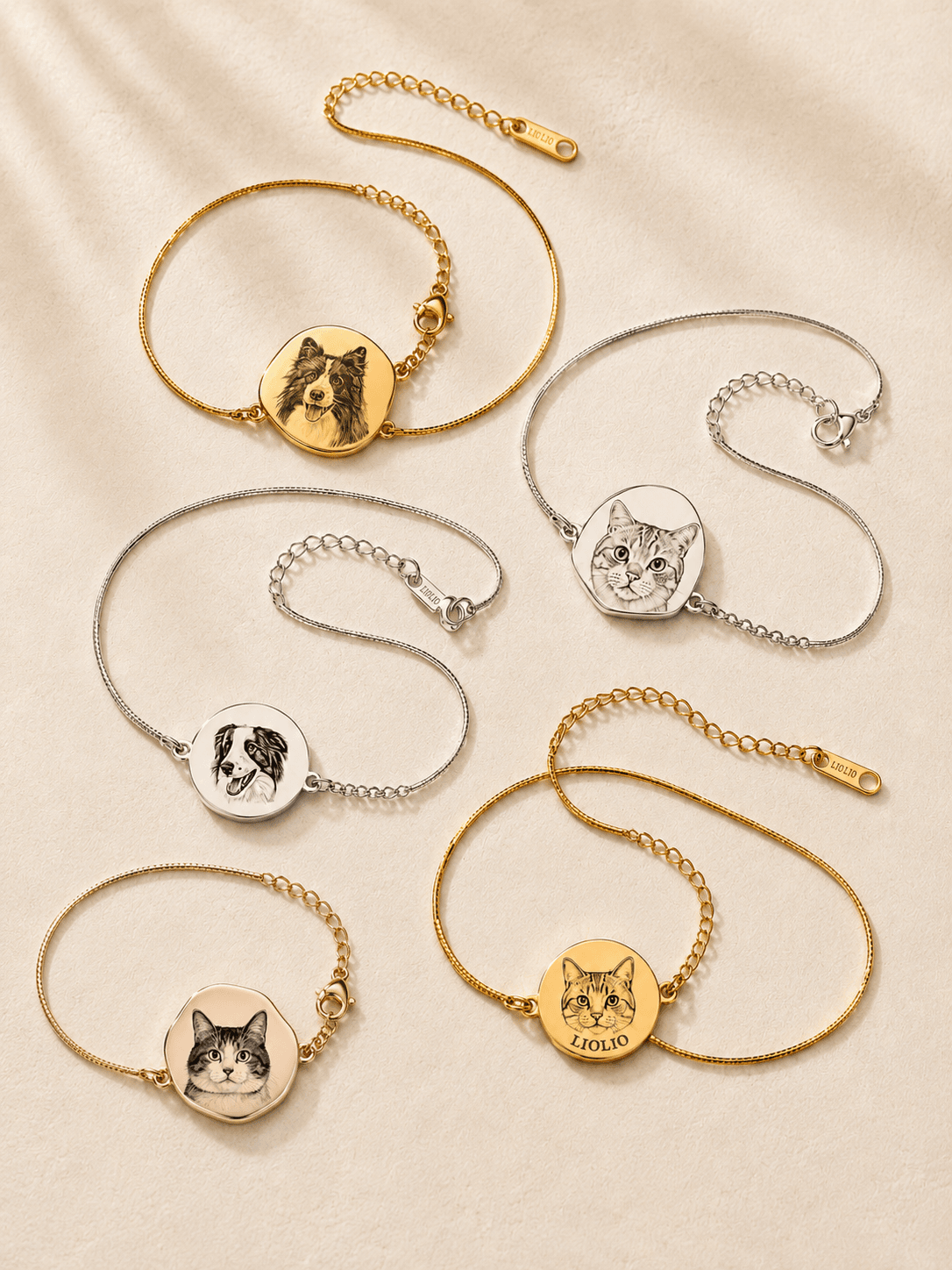 Custom Pet Portrait Bracelet Personalized Dog and Cat Photo Jewelry Custom Pet Portrait Bracelet main product view with personalized design details