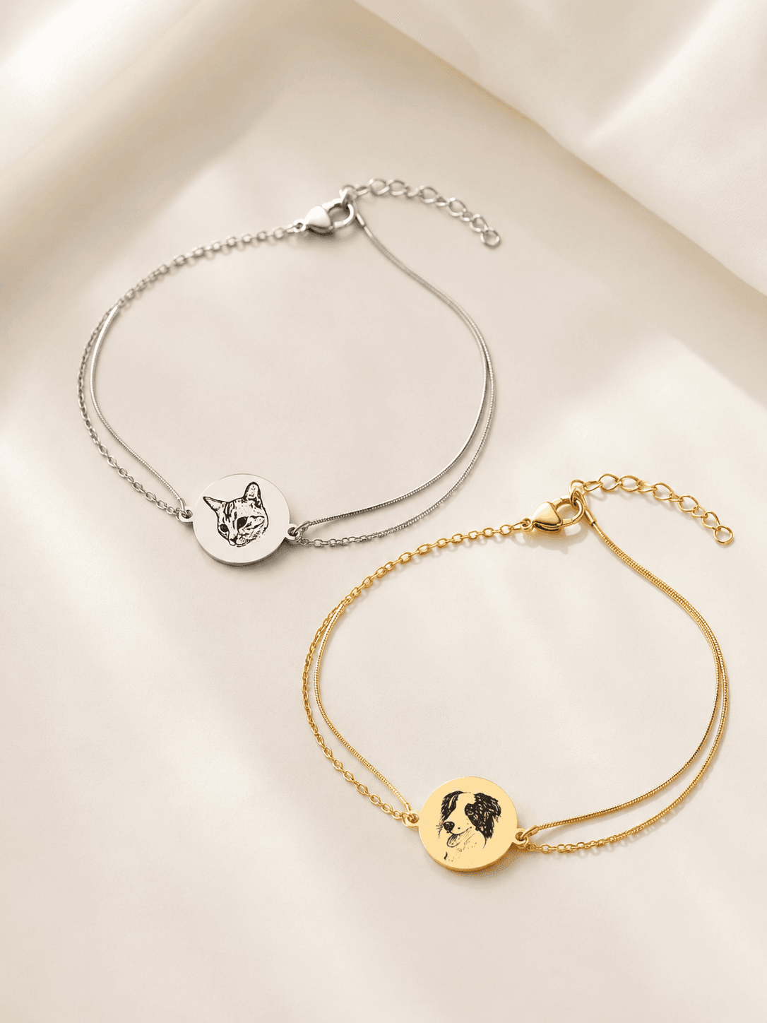 Custom Pet Portrait Bracelet lifestyle product image featuring personalized pet portrait bracelet jewelry