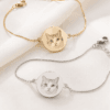 Personalized pet portrait bracelet styled as a thoughtful gift beside a jewelry box and pet photo